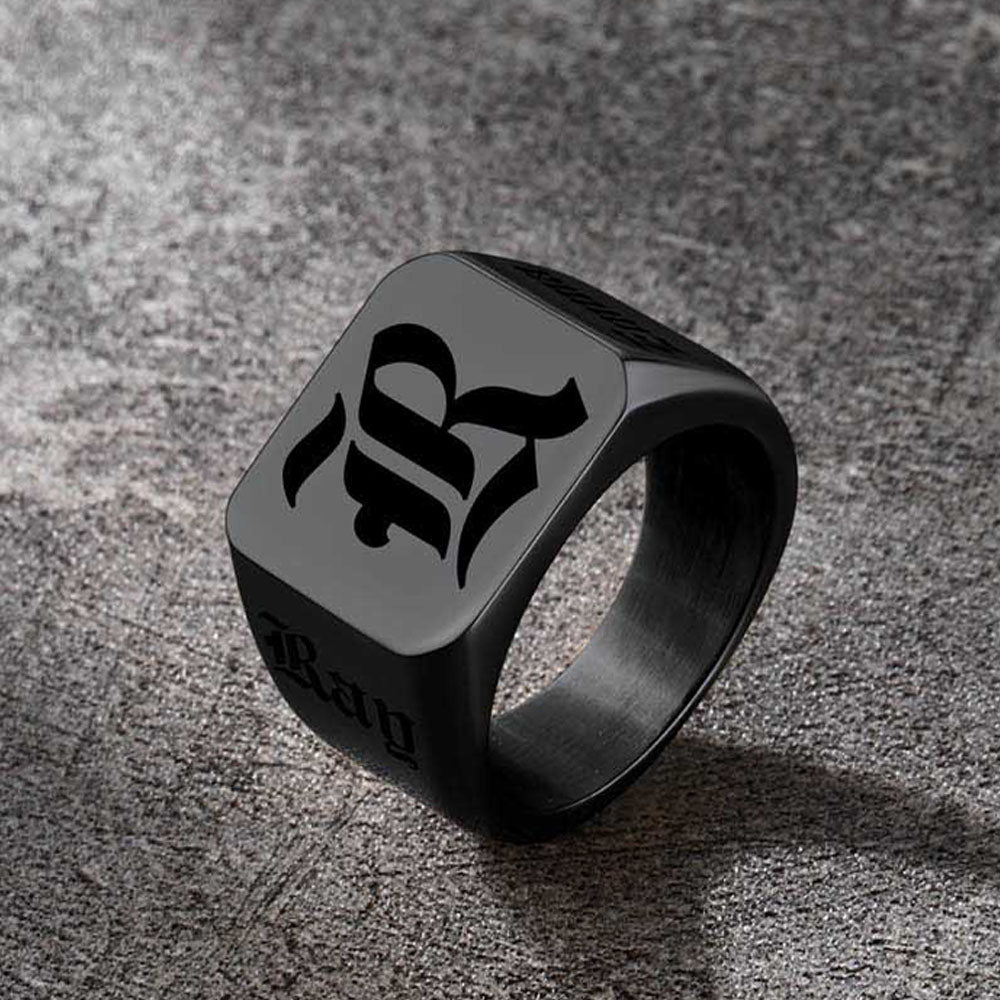 Personalized Initial Name Signet Rings Gifts for Boys Father Men FaithHeart Jewelry