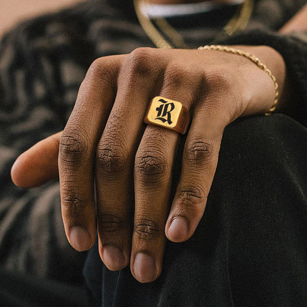 Personalized Initial Name Signet Rings Gifts for Boys Father Men FaithHeart Jewelry