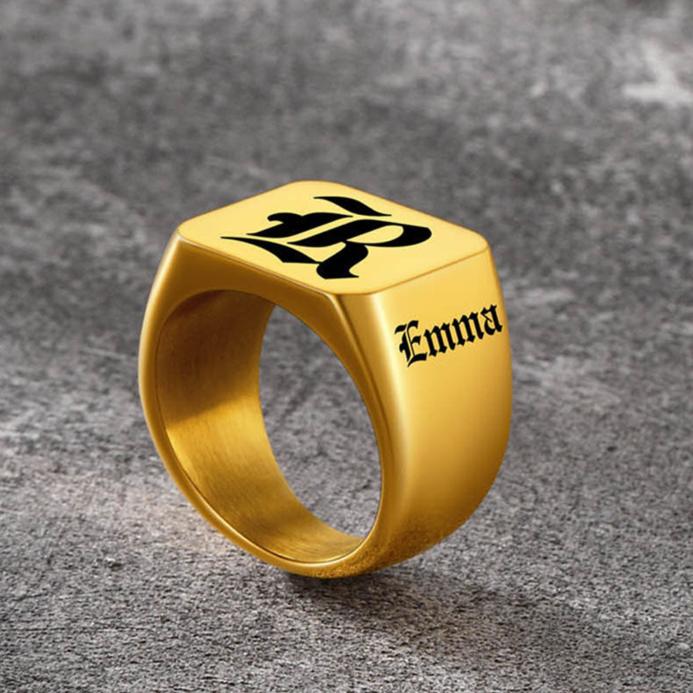 Personalized Initial Name Signet Rings Gifts for Boys Father Men FaithHeart Jewelry