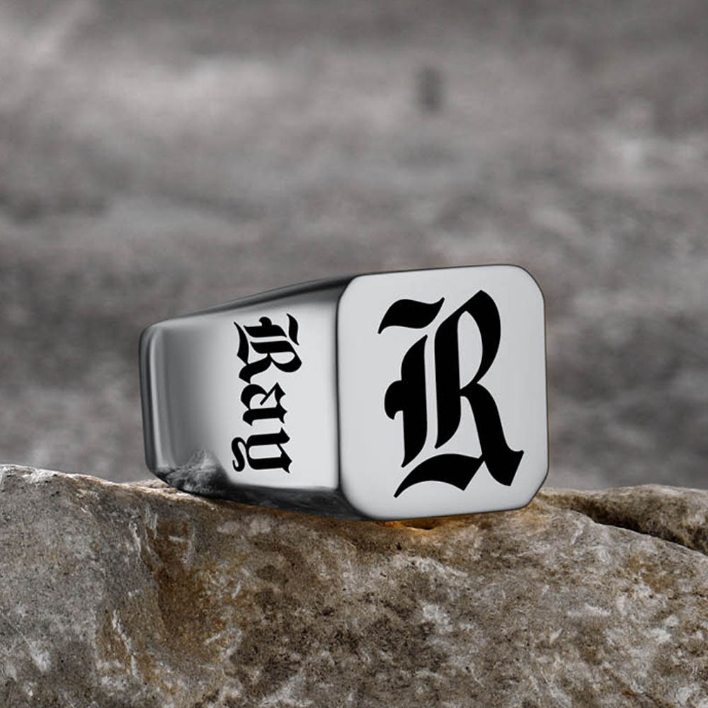 Personalized Initial Name Signet Rings Gifts for Boys Father Men FaithHeart Jewelry
