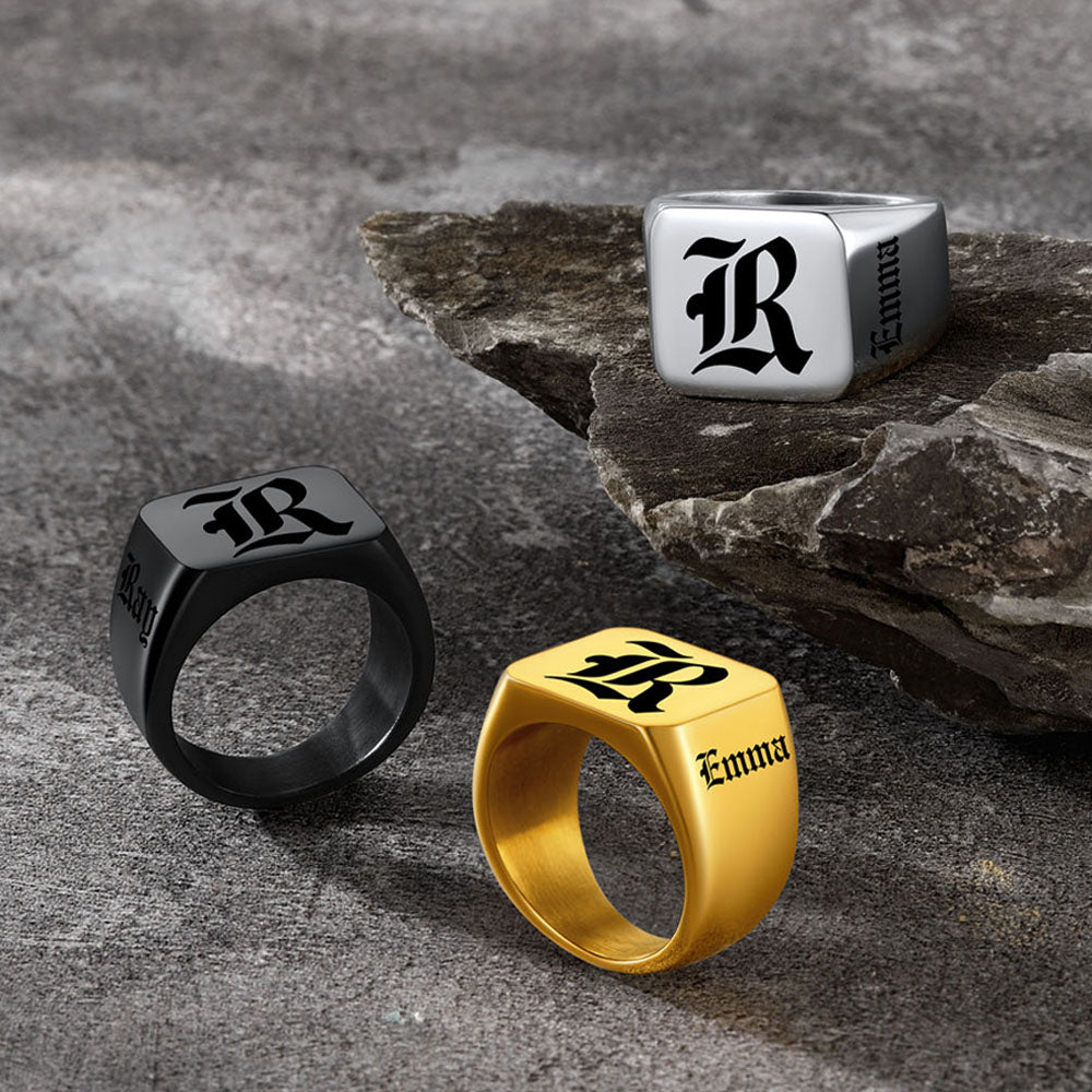 Personalized Initial Name Signet Rings Gifts for Boys Father Men FaithHeart Jewelry