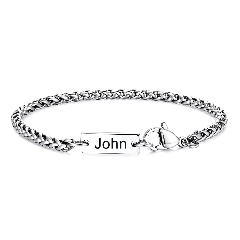 Personalized bar wheat chain bracelet for men women