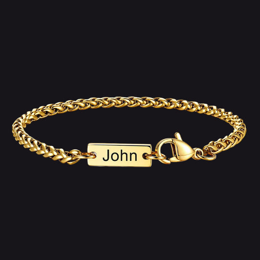 Personalized bar wheat chain bracelet for men womenimg