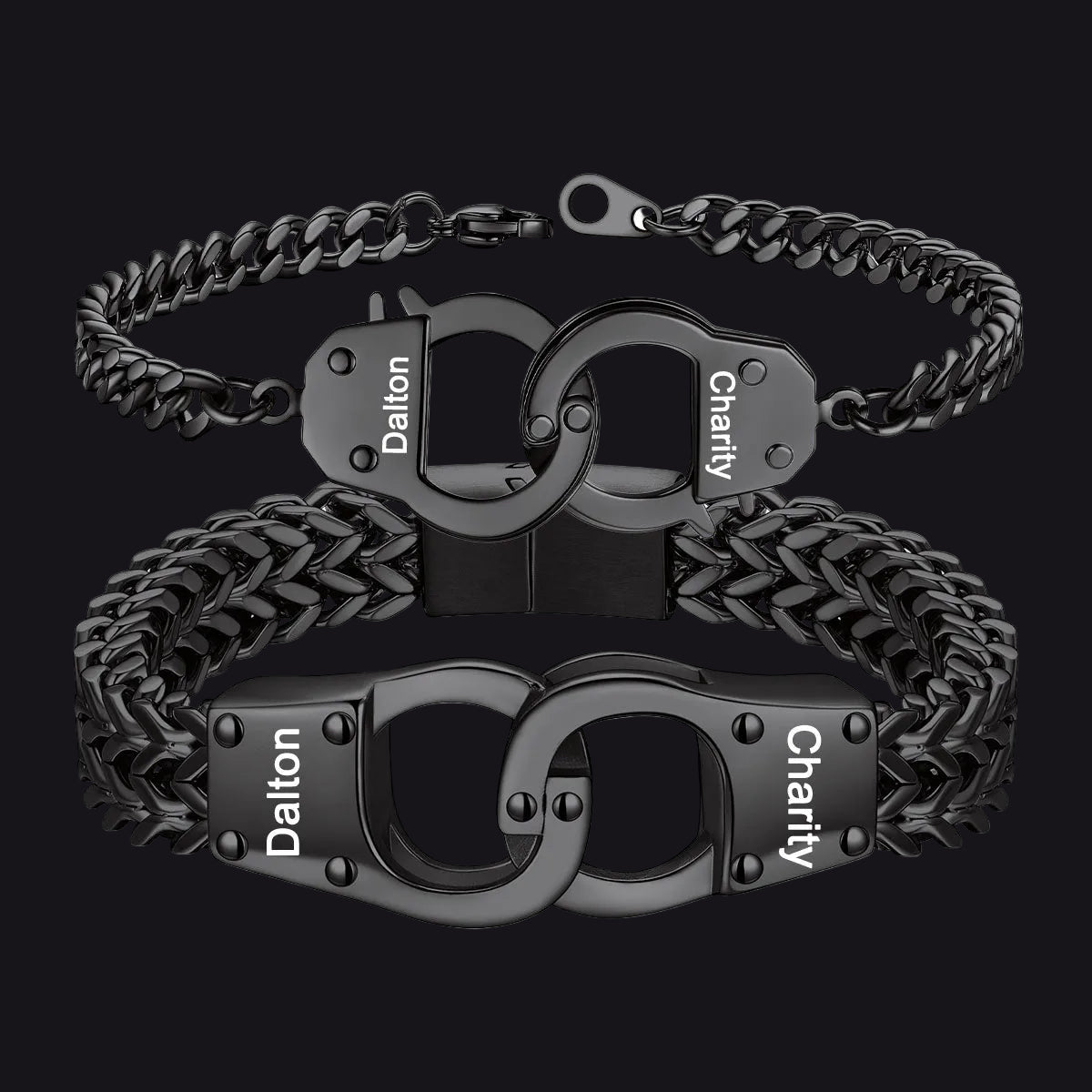 Black Custom Text Handcuffs Chain Bracelet Gift Set for Coupleimg