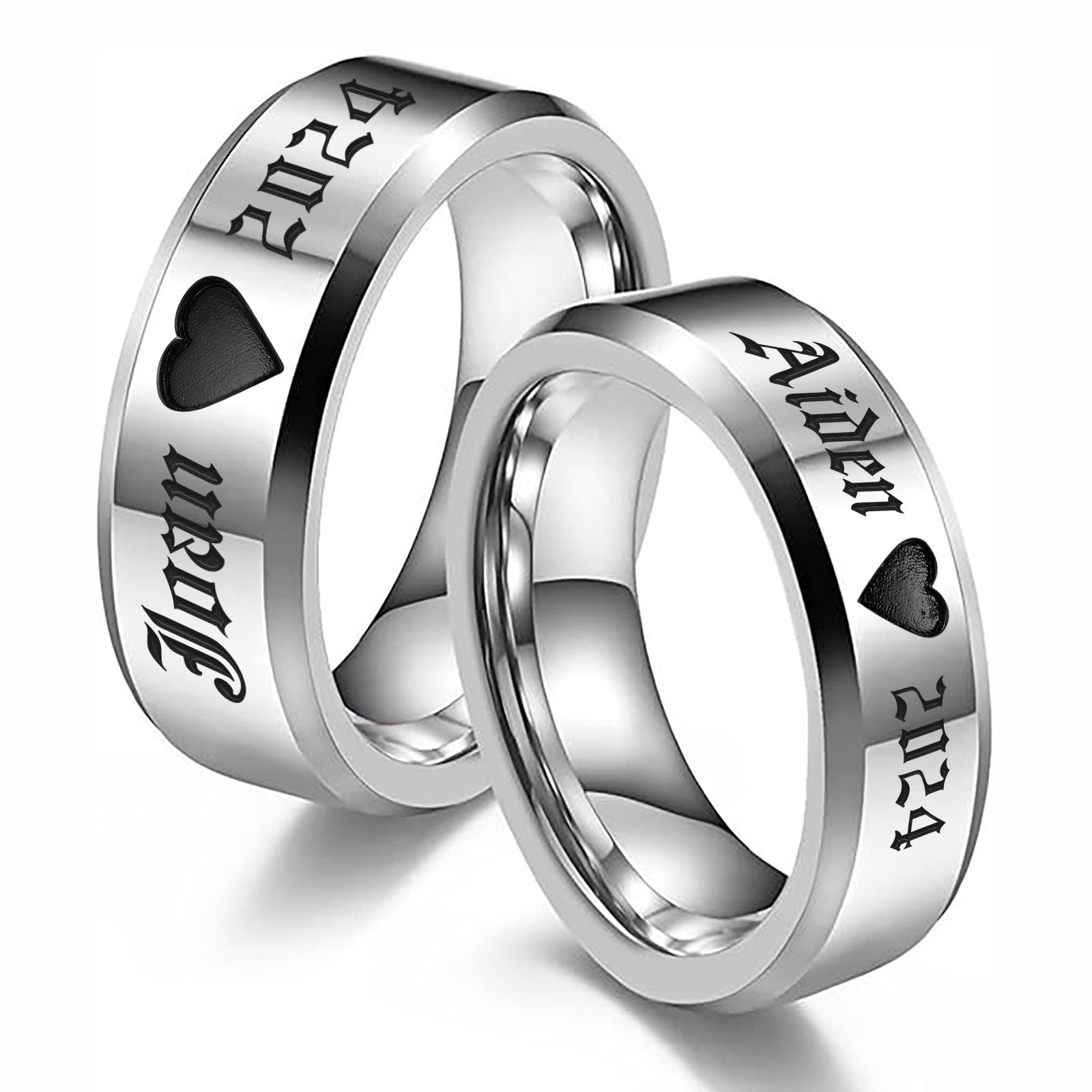 Personalized Engraved Name Matching Promise Band Rings for Couple