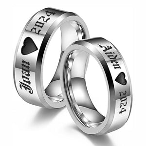 Personalized Engraved Name Matching Promise Band Rings for Couple