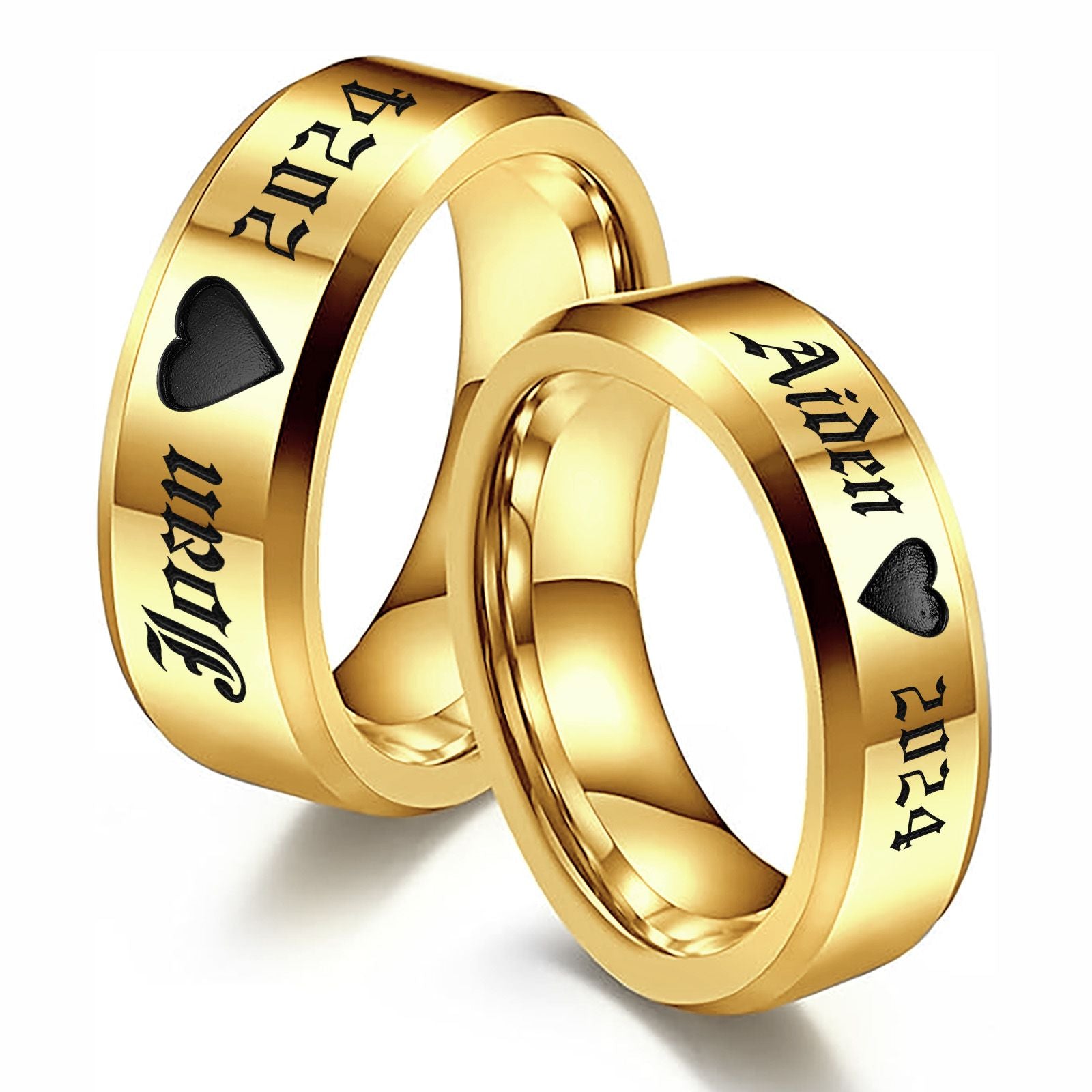 Personalized Engraved Name Matching Promise Band Rings for Couple Gold