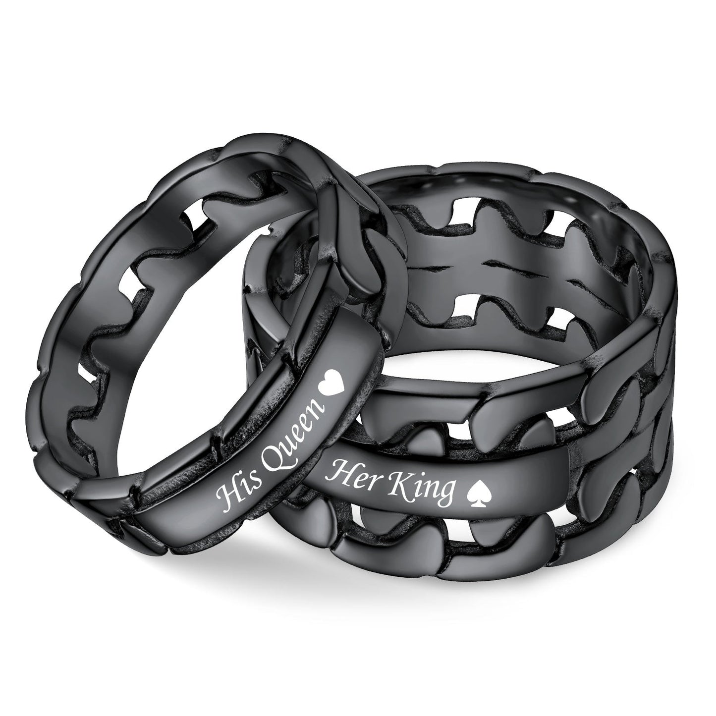 Personalized Engraving Cuban Ring for Couple Black