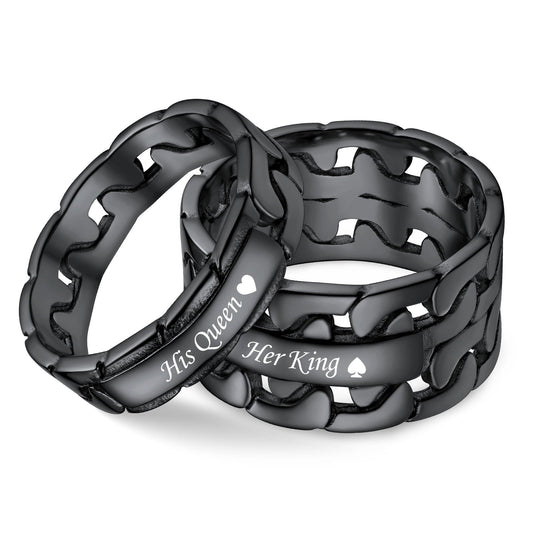 Personalized Engraving Cuban Ring for Couple Black