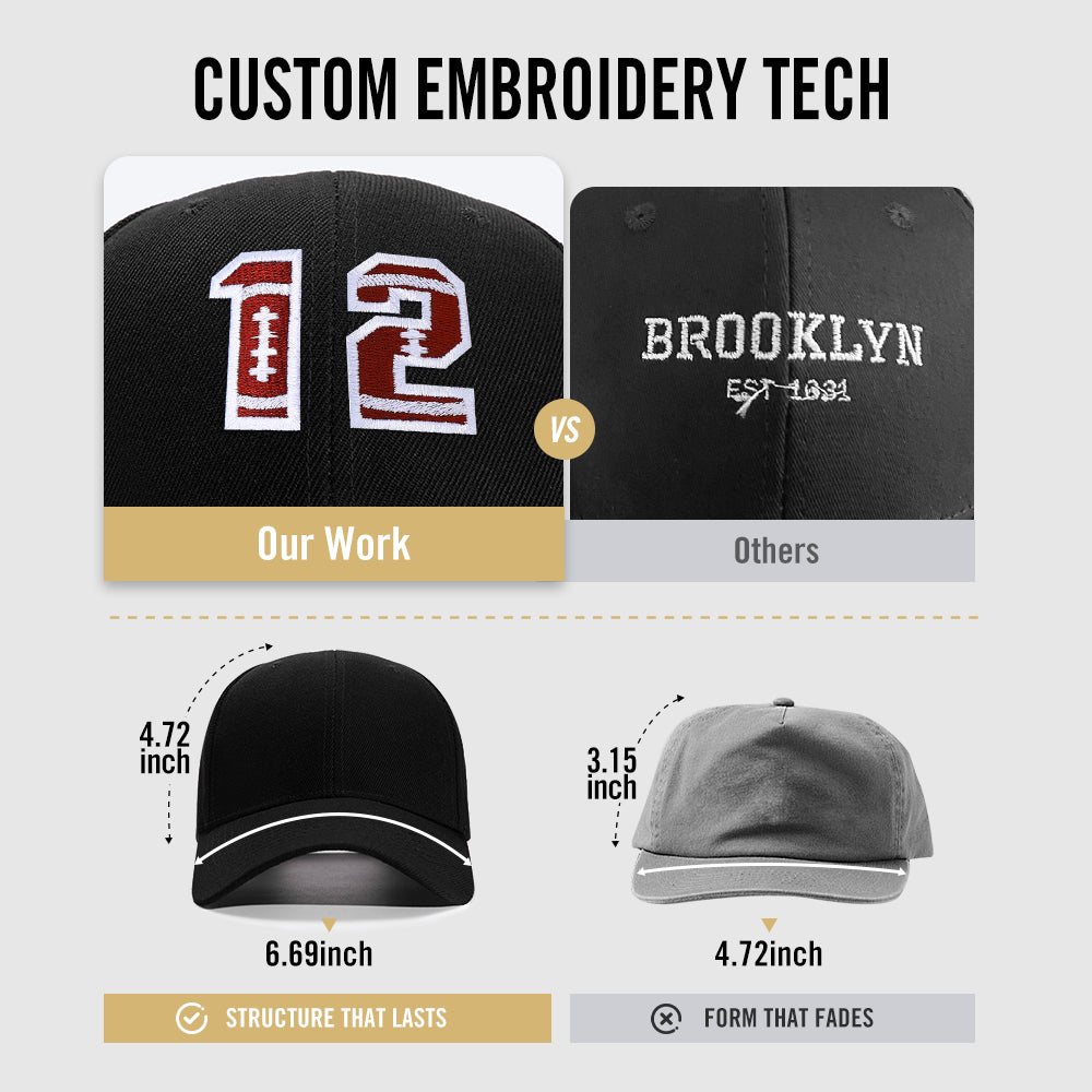 Personalized Jersey Number Embroidered Football Caps for Men Women-CUSTOM EMBROIDERY TECH
