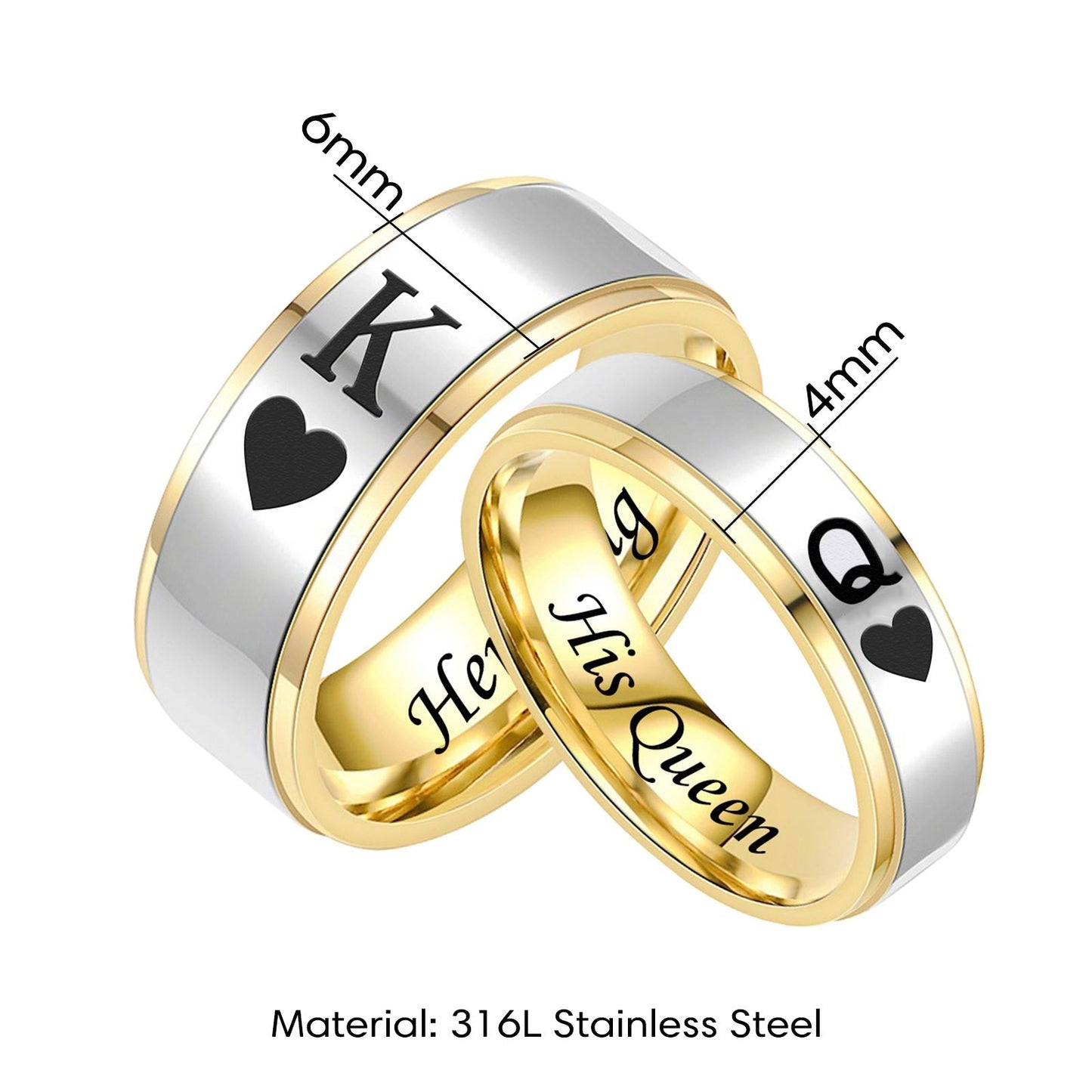 Personalized King Queen Promise Ring for Couple size