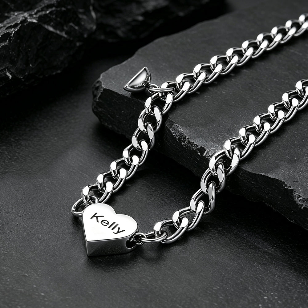 Personalized Magnetic Chain Bracelets Gift Set for Couple