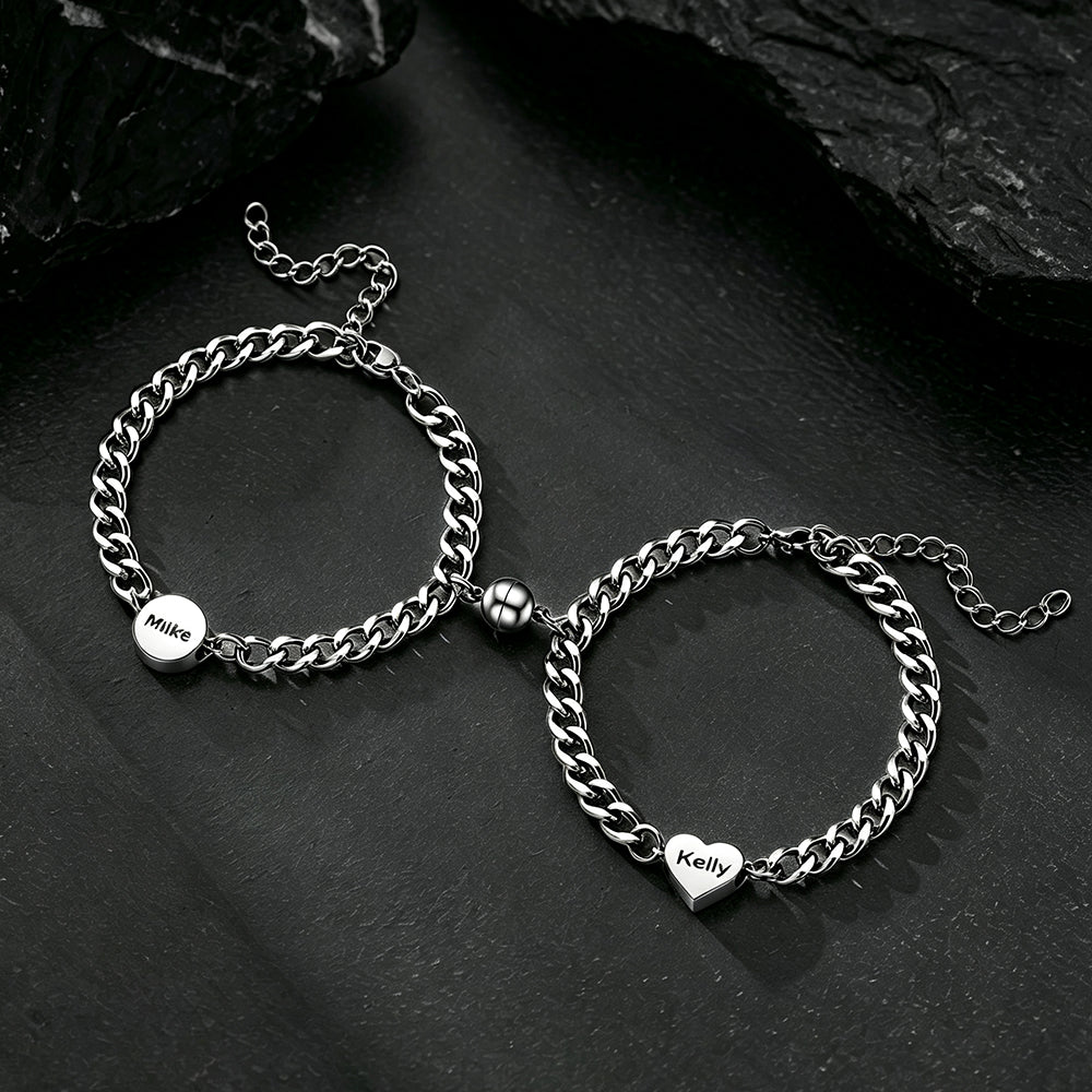 Personalized Magnetic Chain Bracelets Gift Set for Couple