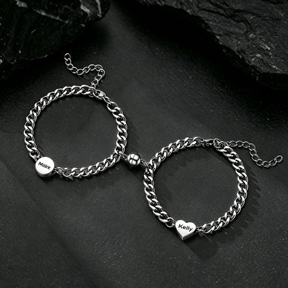 Personalized Magnetic Chain Bracelets Gift Set for Couple