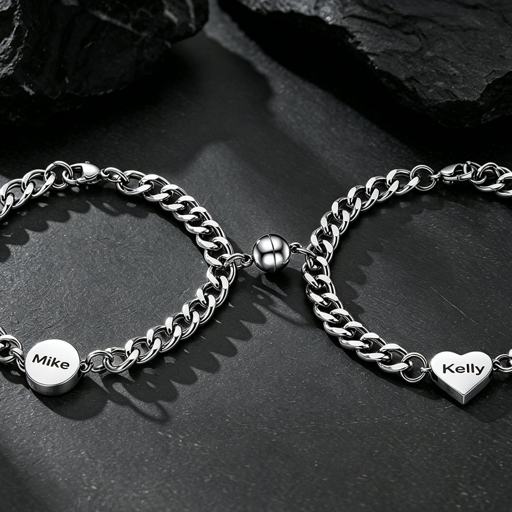 Personalized Magnetic Chain Bracelets Gift Set for Couple