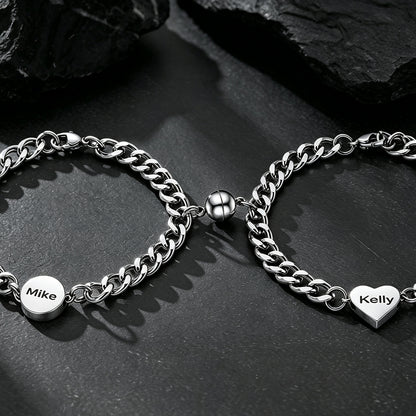 Personalized Magnetic Chain Bracelets Gift Set for Couple