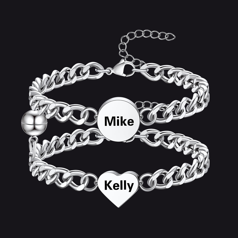 Personalized Magnetic Chain Bracelets Gift Set for Couple