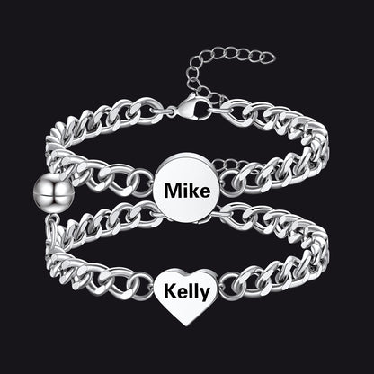 Personalized Magnetic Chain Bracelets Gift Set for Couple
