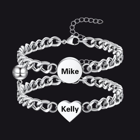 Personalized Magnetic Chain Bracelets Gift Set for Coupleimg