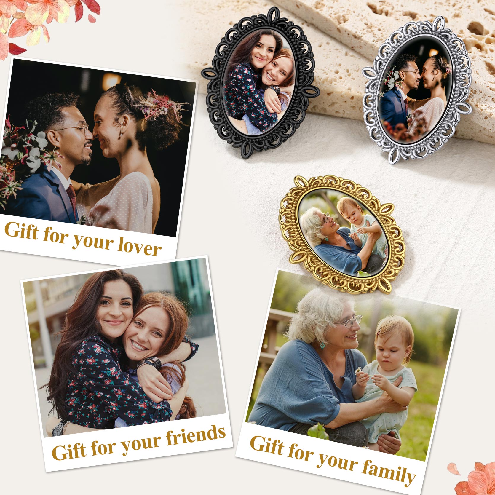 Customized Bouquet Photo Charms Memorial Pins for Wedding