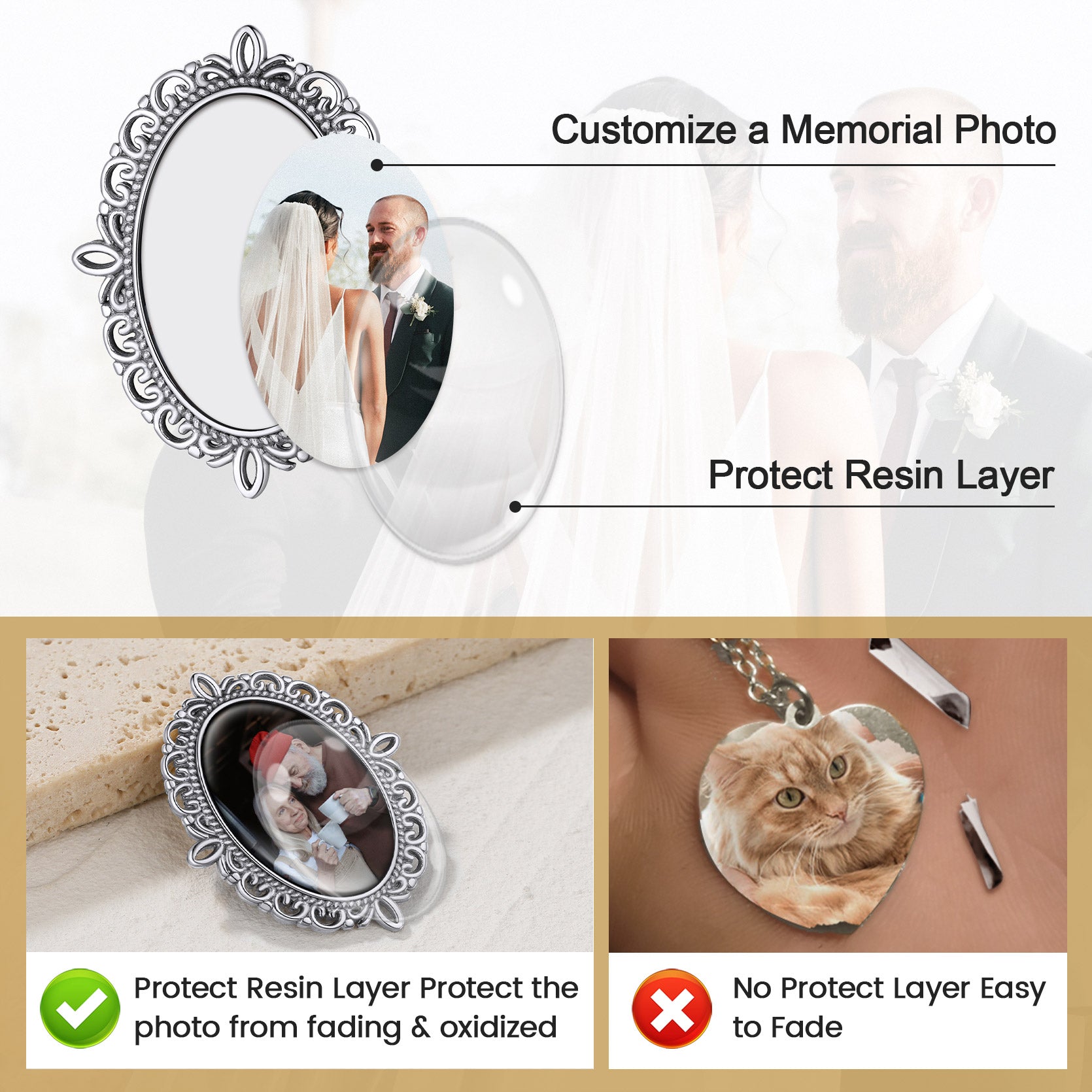 Customized Bouquet Photo Charms Memorial Pins for Wedding