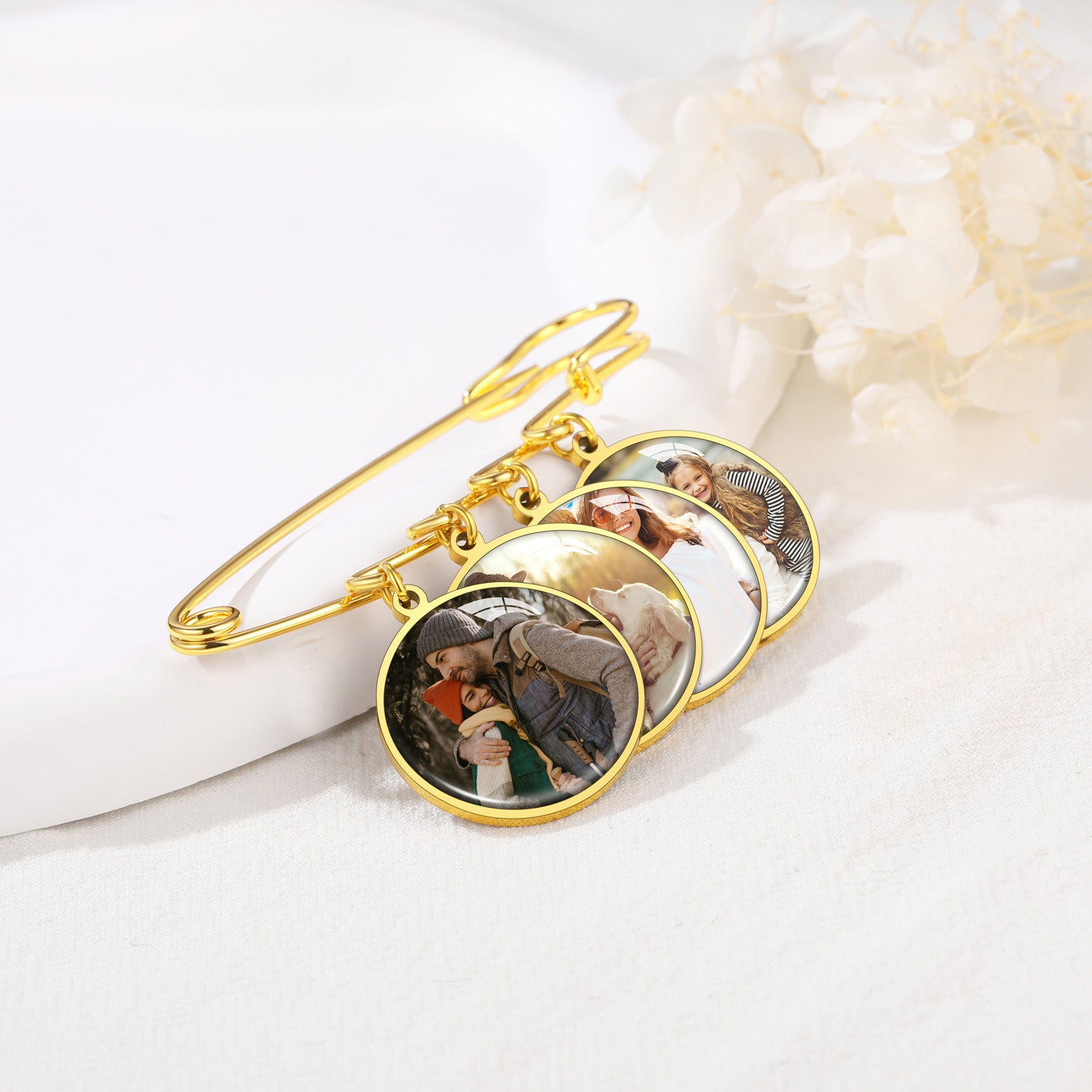 Customized Bouquet Photo Charms 1-4 Pictures Memorial Pins