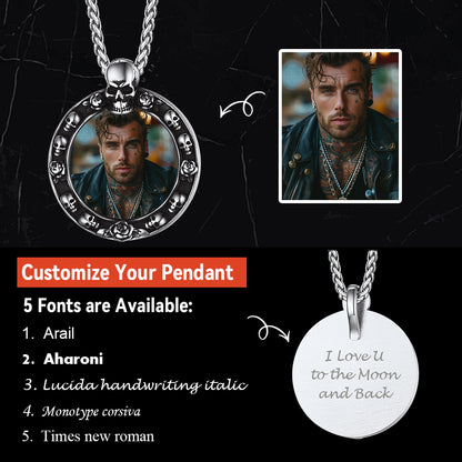 Customized Engraved Photo Necklace with Skull for Men Women FaithHeart