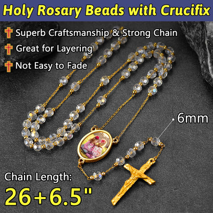 Personalized Photo Rosary Beads Cross Necklace With Picture for Women Men