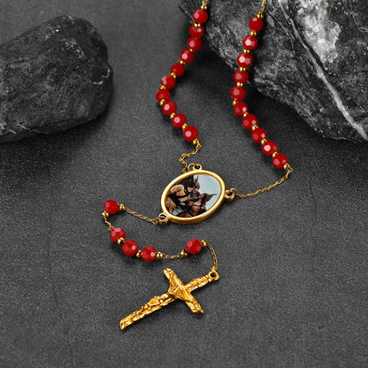 Personalized Photo Rosary Beads Cross Necklace With Picture for Women Men