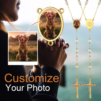 Personalized Photo Rosary Beads Cross Necklace With Picture for Women Men