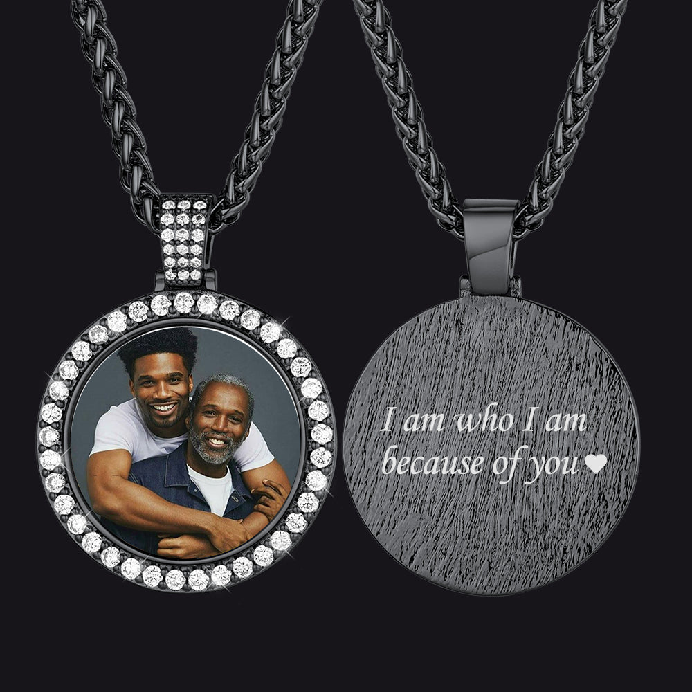Customized Cubic Zircon Picture Circle Necklace Photo Pendant for Men