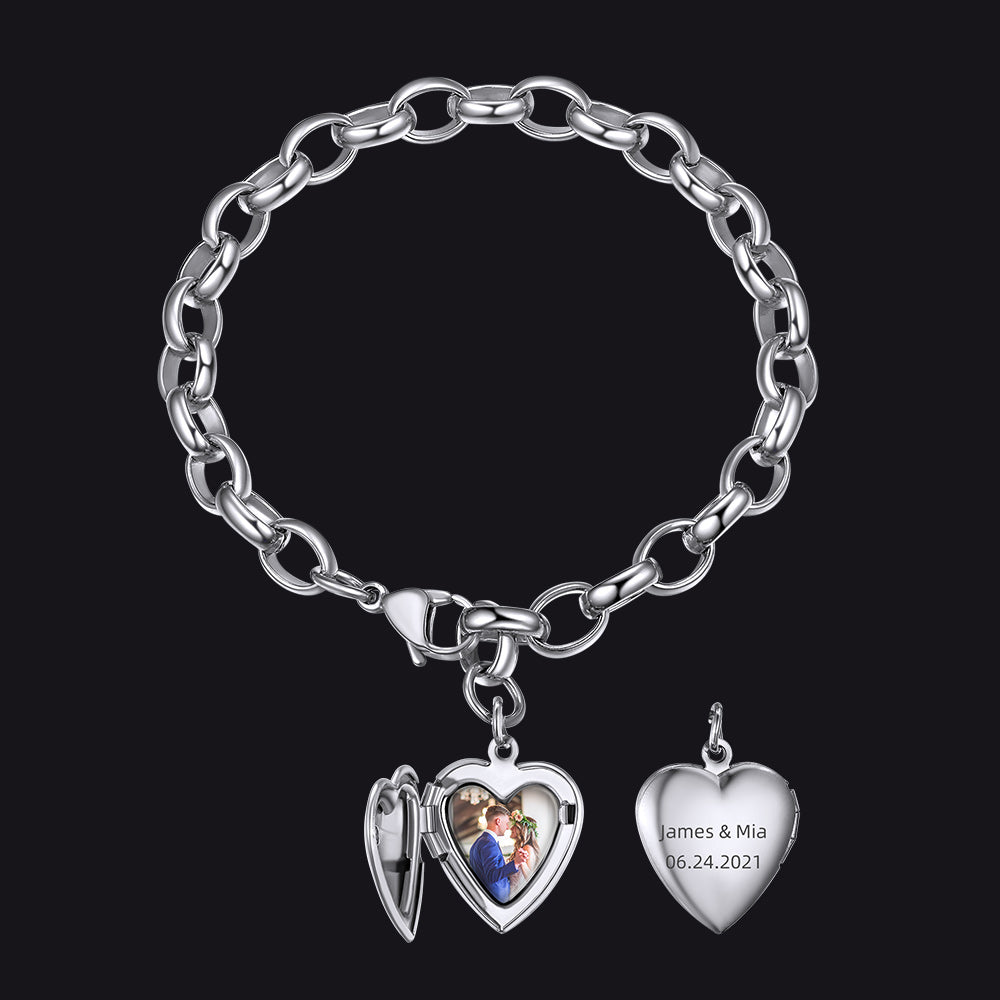 Personalized Heart Picture Locket Bracelets Memorial Gift