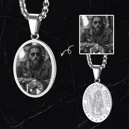 Personalized Saint Christopher Picture Necklace Photo Pendant FaithHeart