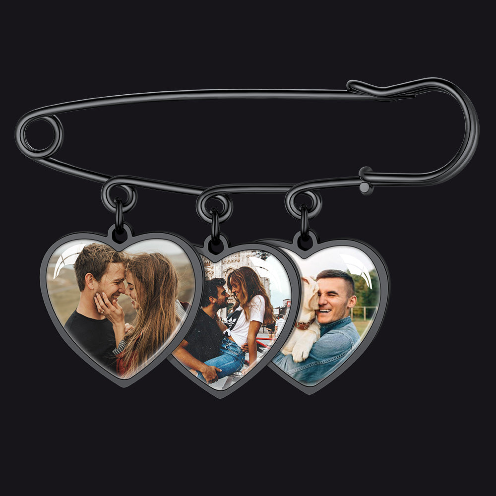 Customized Memorial Heart Photo Charm Pins Wedding Funeral