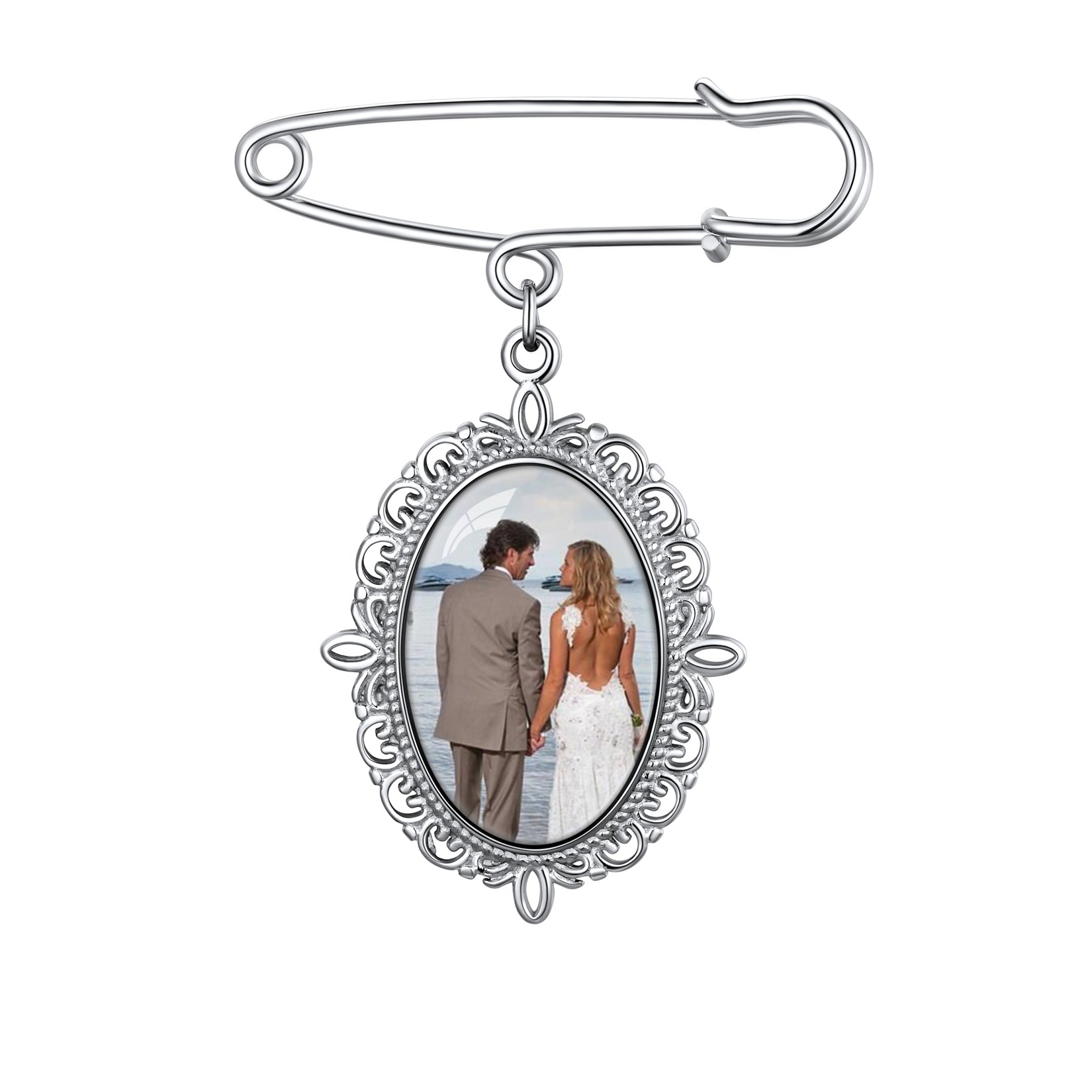 Customized 1-4 Pictures Memorial Charms Pins for Wedding/Funeral