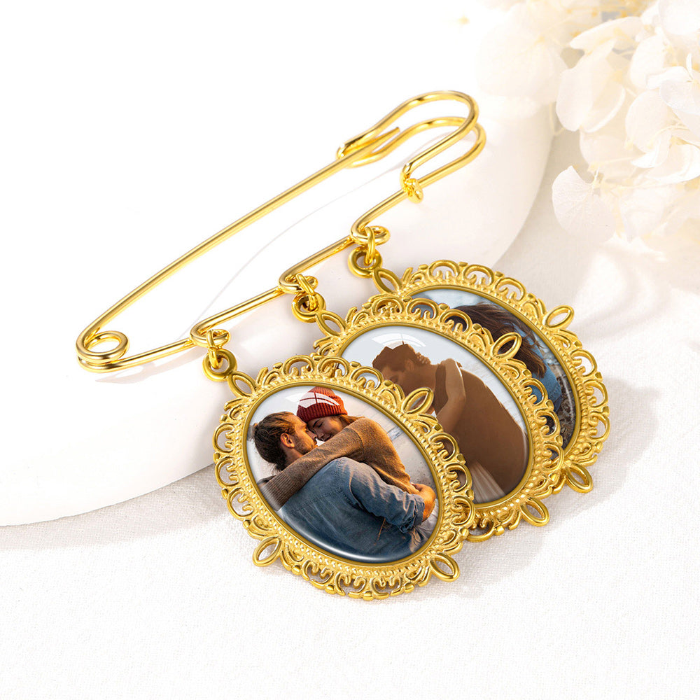 Customized 1-4 Pictures Memorial Charms Pins for Wedding/Funeral