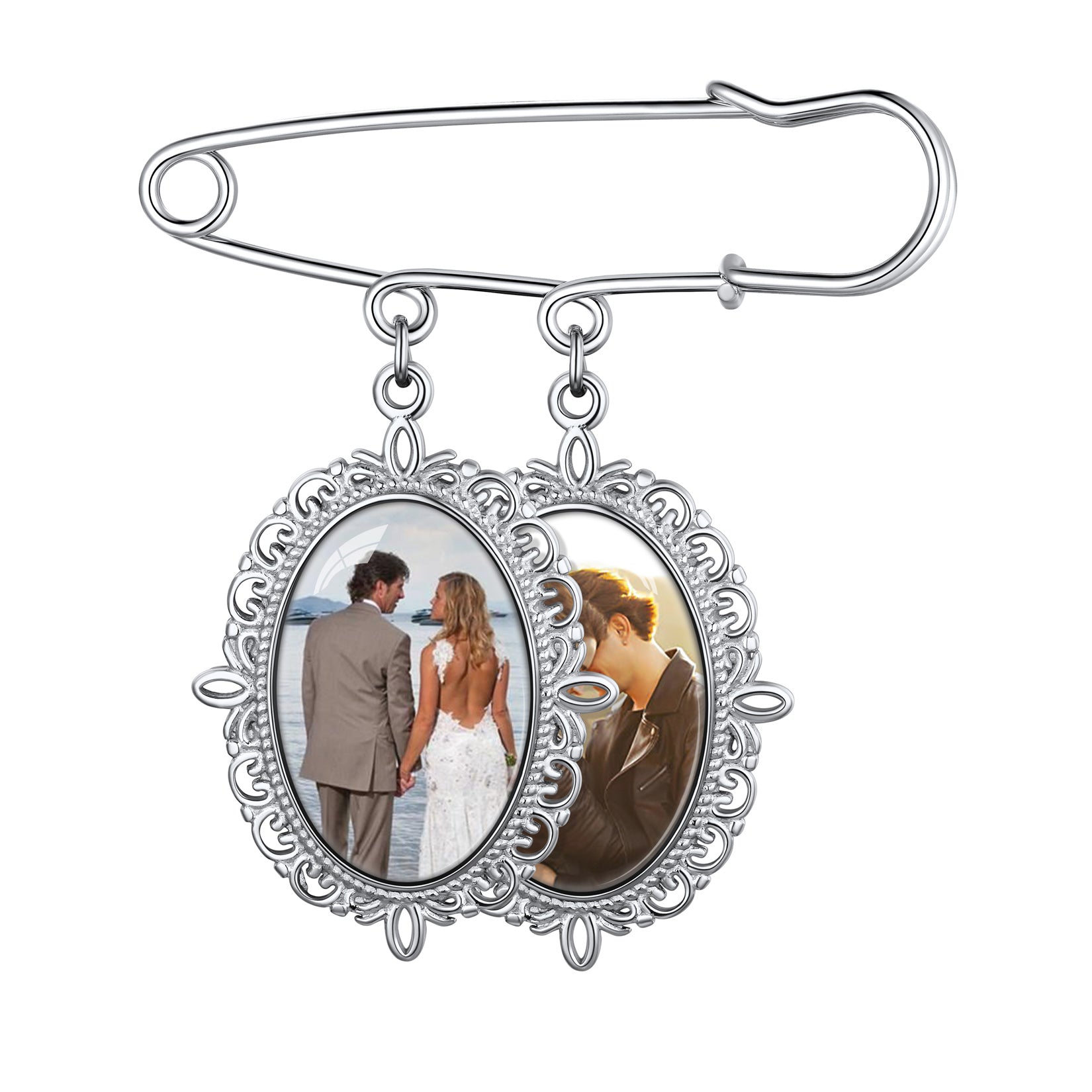 Customized 1-4 Pictures Memorial Charms Pins for Wedding/Funeral