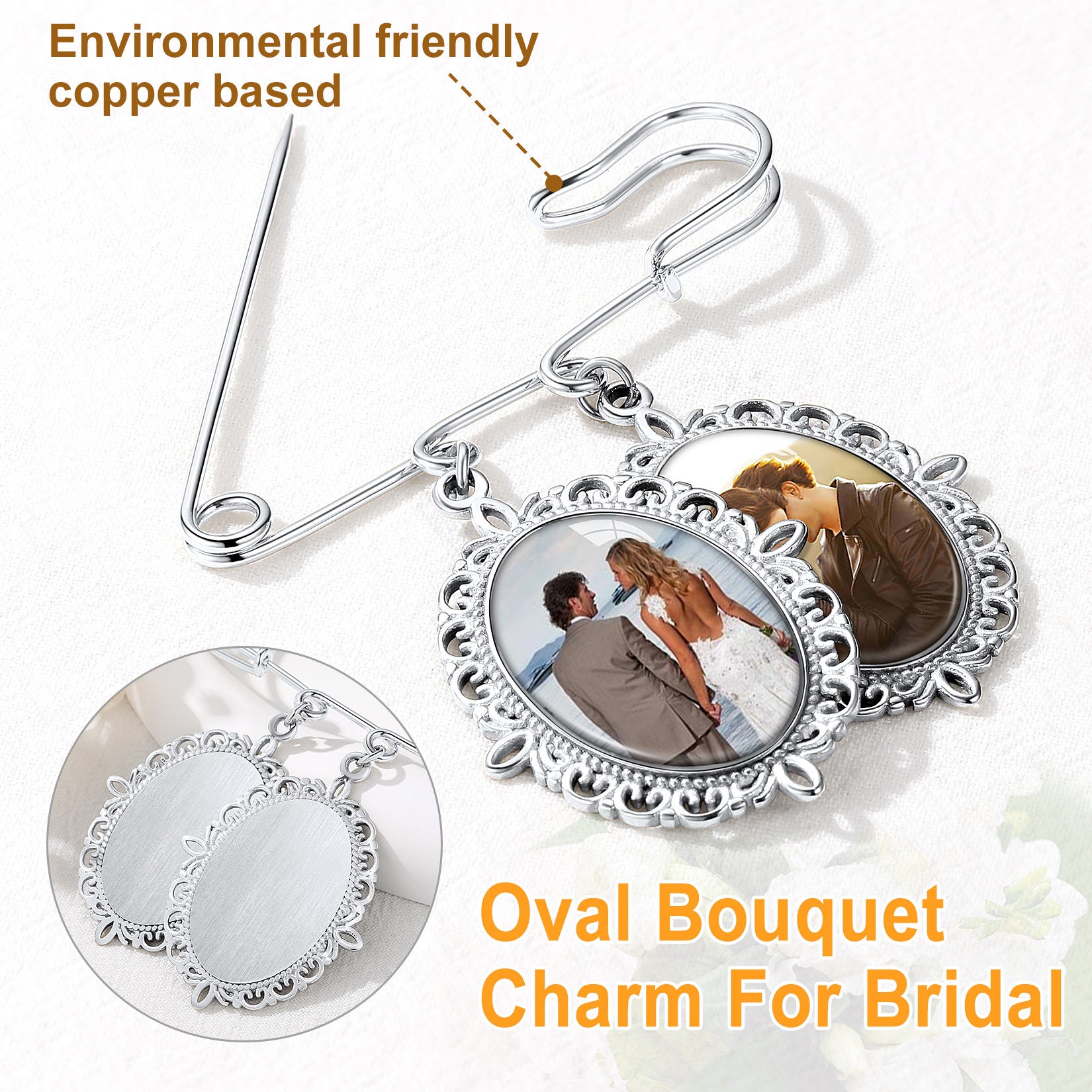 Customized 1-4 Pictures Memorial Charms Pins for Wedding/Funeral