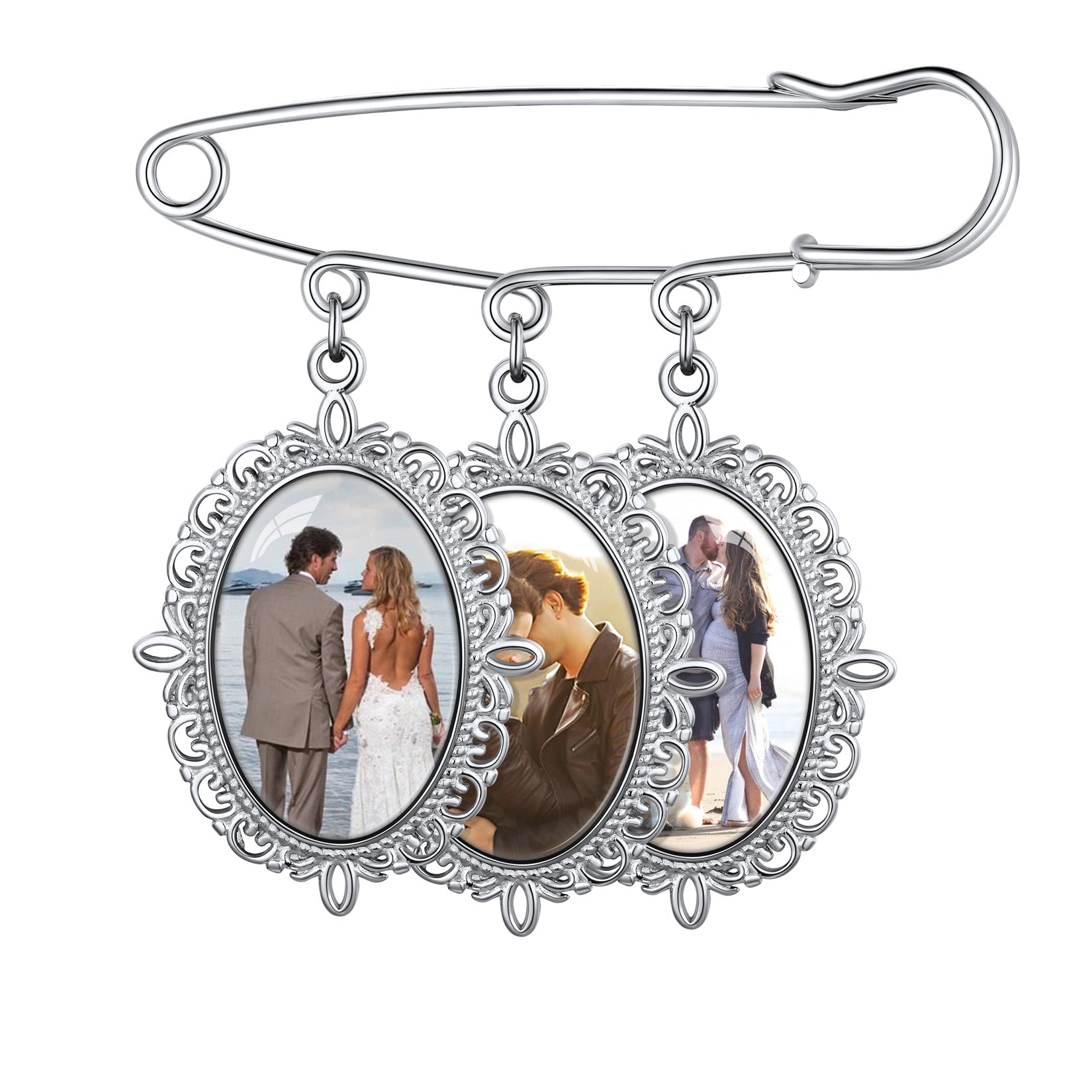 Customized 1-4 Pictures Memorial Charms Pins for Wedding/Funeral