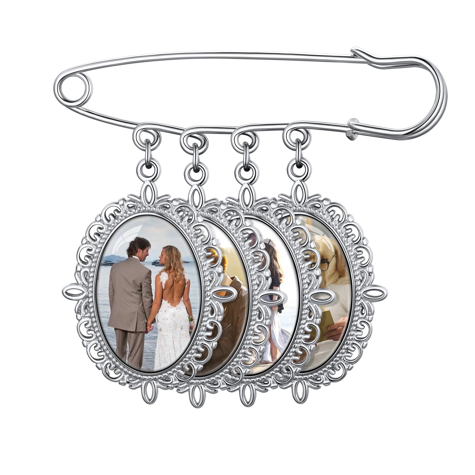 Customized 1-4 Pictures Memorial Charms Pins for Wedding/Funeral