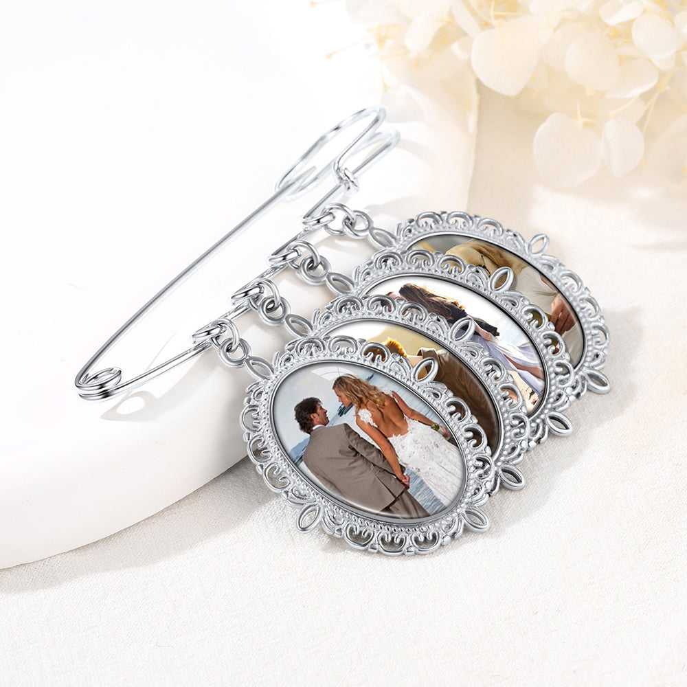 Customized 1-4 Pictures Memorial Charms Pins for Wedding/Funeral