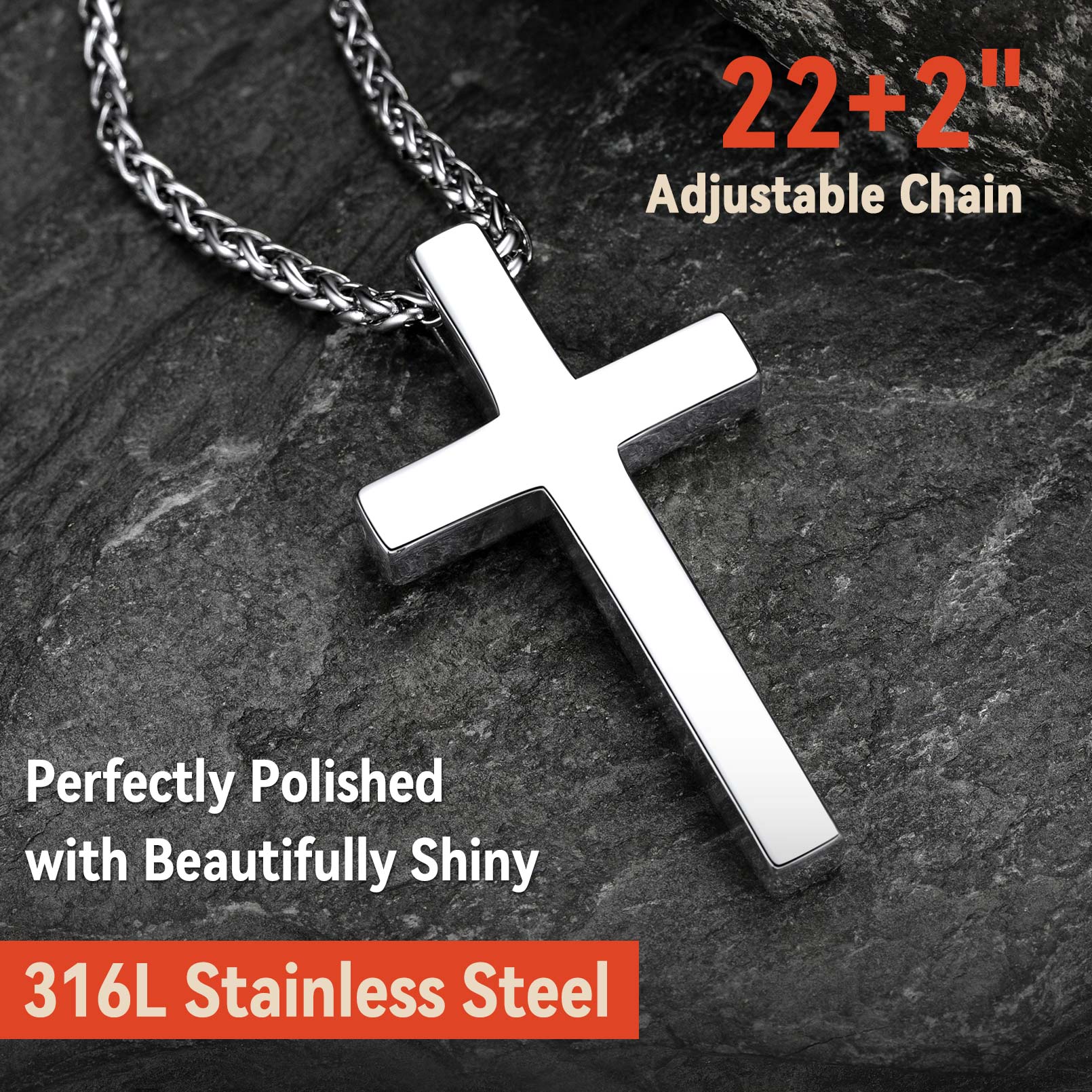 Christian Engraved Plain Cross Necklace Pendant for Men Women