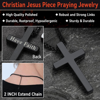 Christian Engraved Plain Cross Necklace Pendant for Men Women