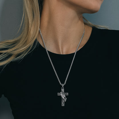 Classic Cross Urn Necklace with Praying Hands for Memorial Jewelry