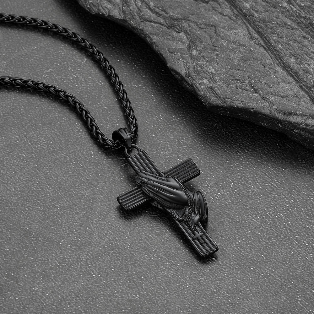 Classic Cross Urn Necklace with Praying Hands for Memorial Jewelry