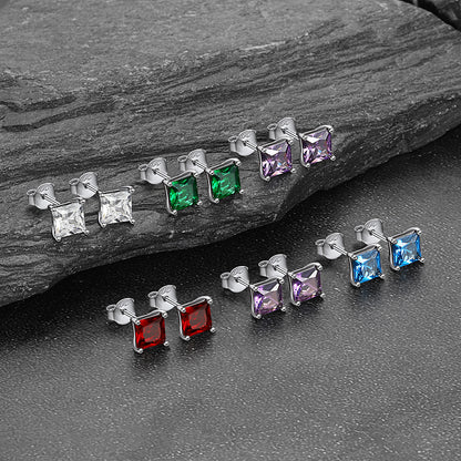 Sterling Silver Princess Cut Birthstone Stud Earrings Gift for Women Her