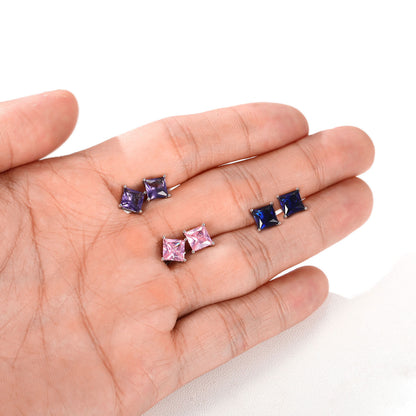 Sterling Silver Princess Cut Birthstone Stud Earrings Gift for Her