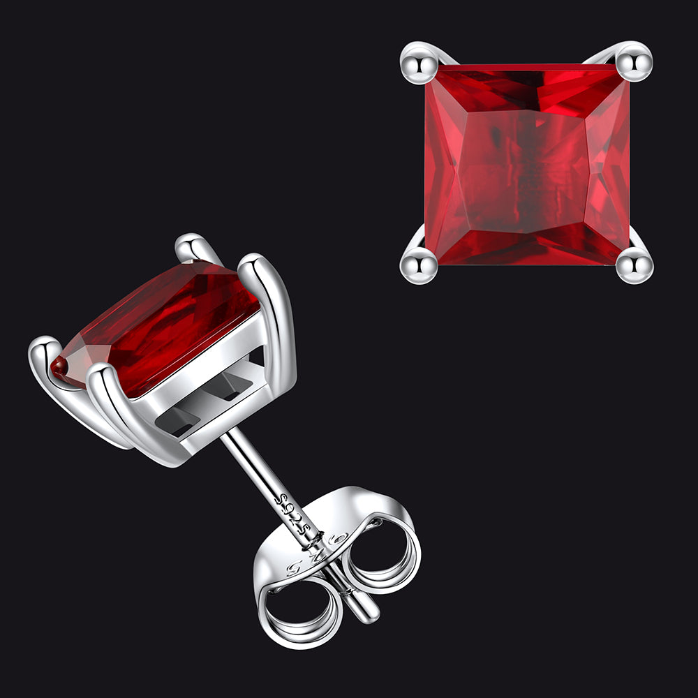 Sterling Princess Cut Birthstone Stud Earrings Gift Her