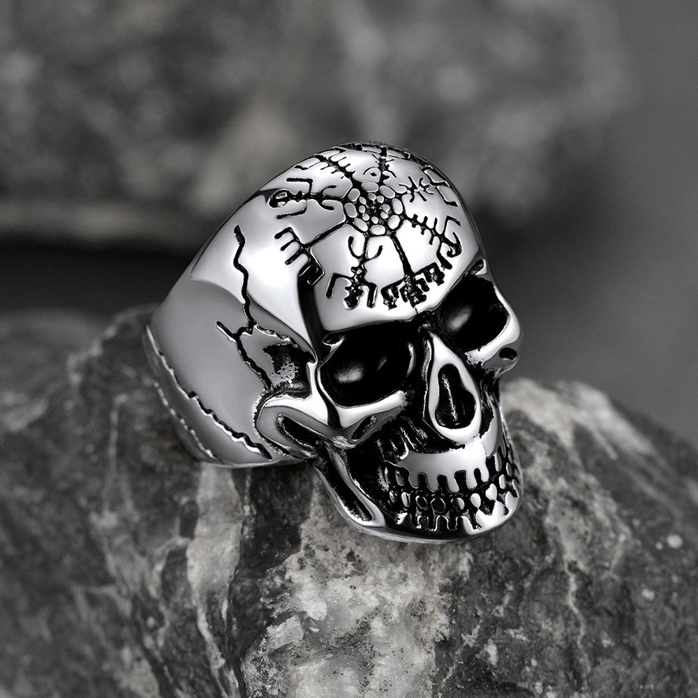 Stainless Steel Biker Punk Compass Skull Ring for Men