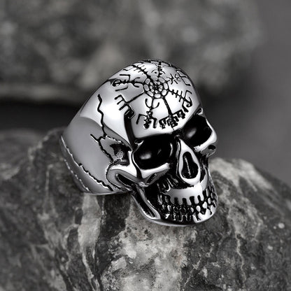 Stainless Steel Biker Punk Compass Skull Ring for Men